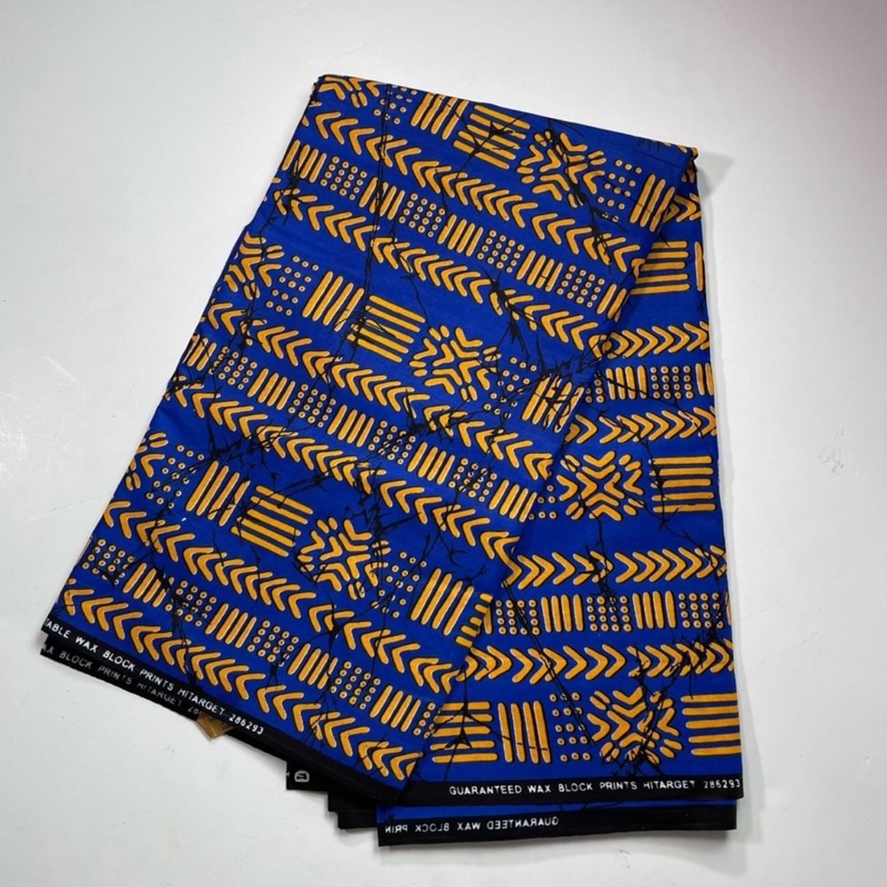 Vibrant Blue and Yellow Patterned Cotton Fabric